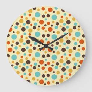 Reloj Redondo Grande Lunares Colores Retro Azul Amarillo Rojo