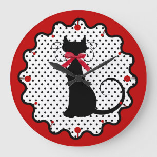 Reloj Redondo Grande Lunares y gato negro