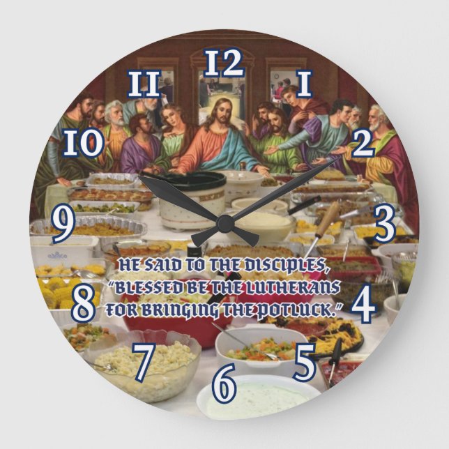 Reloj Redondo Grande Lutheran Last Supper Potluck (Anverso)