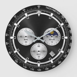 Reloj Redondo Grande Luxury Black Chronograph Modern Sport Tachymeter