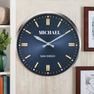 Reloj Redondo Grande Luxury Blue Elegant Gold and Silver