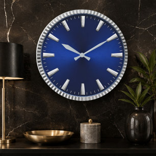 Reloj Redondo Grande Luxury Blue & Silver Royal Blue Minimalist