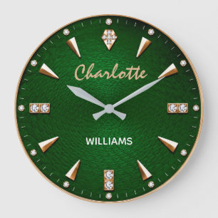 Reloj Redondo Grande Luxury Emerald Green Diamond Premium Gold