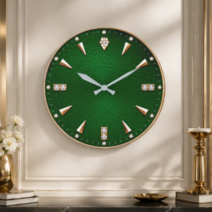 Reloj Redondo Grande Luxury Emerald Green Diamond  Premium Gold