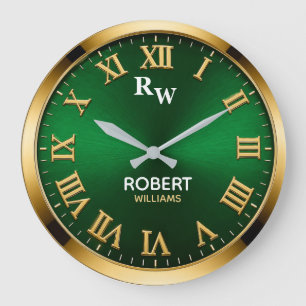 Reloj Redondo Grande Luxury Emerald Green & Gold Modern Minimalist