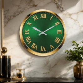 Reloj Redondo Grande Luxury Emerald Green & Gold Modern Minimalist 
