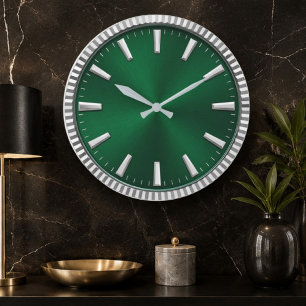Reloj Redondo Grande Luxury Emerald Green & Silver Modern Minimalist