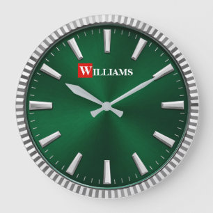 Reloj Redondo Grande Luxury Emerald Green & Silver Modern Minimalist 