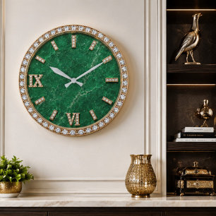 Reloj Redondo Grande Luxury Emerald Marble Diamond