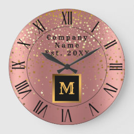 Reloj Redondo Grande Luxury Glitter Gold Pink Stars Monogrammed