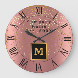Reloj Redondo Grande Luxury Glitter Gold Pink Stars Monogrammed