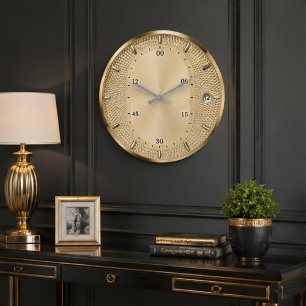 Reloj Redondo Grande  Luxury Gold Modern Champagne Elegant Home Office