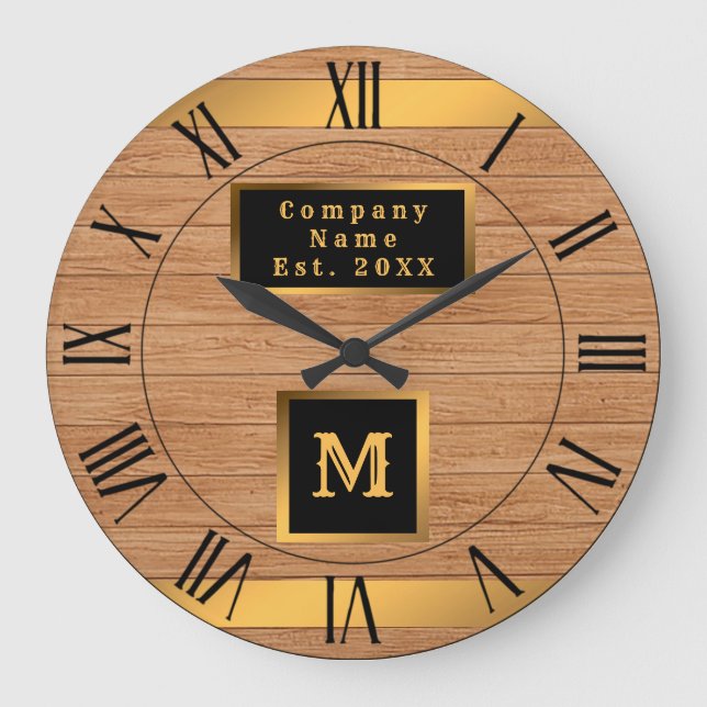 Reloj Redondo Grande Luxury Gold Wood Modern Monogrammed (Anverso)