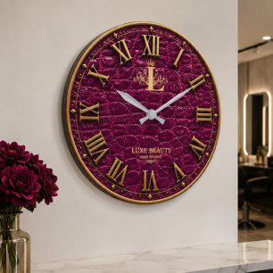 Reloj Redondo Grande Luxury Magenta Crocodile Gold Elegant Monogram