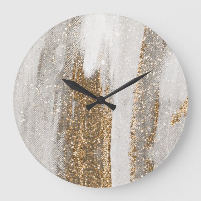 Reloj Redondo Grande Luxury Marble Gold Strokes white and grey   (Anverso)