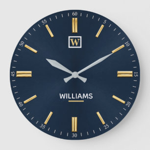 Reloj Redondo Grande Luxury Navy Blue & Gold Minimalist