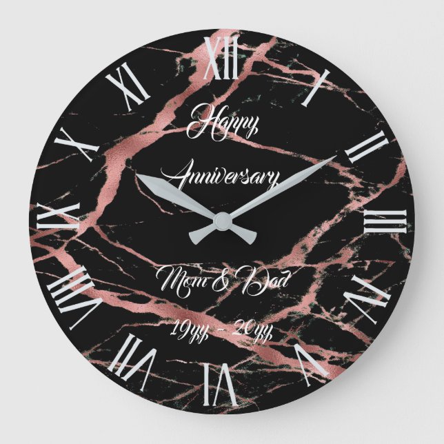 Reloj Redondo Grande Luxury Pink Black Marble Customize (Anverso)