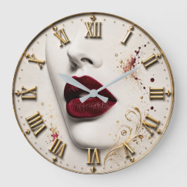 Reloj Redondo Grande Luxury Red Lips Glamorous Beauty Art Modern 