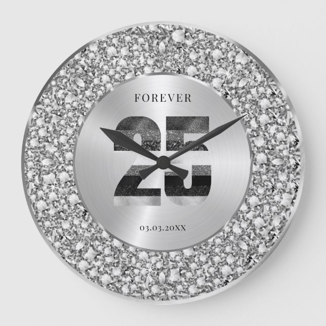 Reloj Redondo Grande Luxury Silver 25th Anniversary Black & Gray Glitte (Anverso)