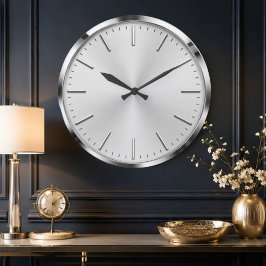 Reloj Redondo Grande Luxury Silver Minimalist Modern Brushed Metal
