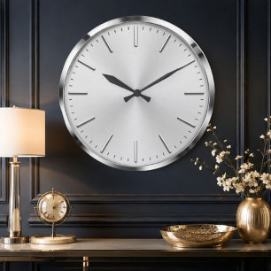 Reloj Redondo Grande Luxury Silver Minimalist Modern Brushed Metal