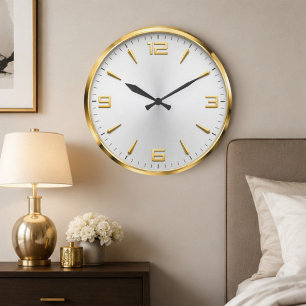 Reloj Redondo Grande Luxury White & Gold Minimalist Modern Gold Accent