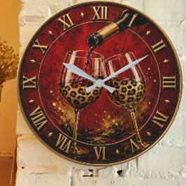 Reloj Redondo Grande Luxury Wine Glasses & Gold Leopard Print