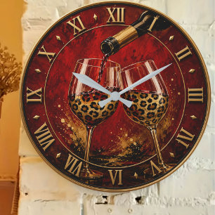 Reloj Redondo Grande Luxury Wine Glasses & Gold Leopard Print