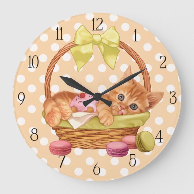 Reloj Redondo Grande Macaroon y cupcake kitten (Anverso)