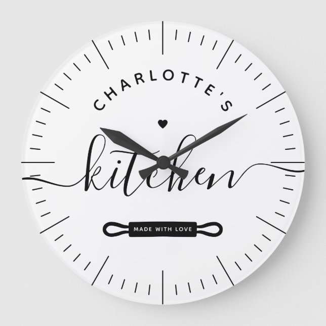 Reloj Redondo Grande Made With Love Modern White Custom Name Kitchen (Anverso)