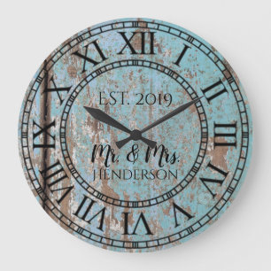 Reloj Redondo Grande Madera Antigua Deteriorada Rústica Vintage Chic De