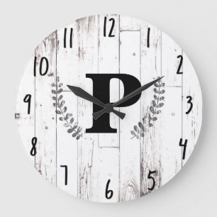 Reloj Redondo Grande Madera Blanca Desgastada por la Intemperie Granero