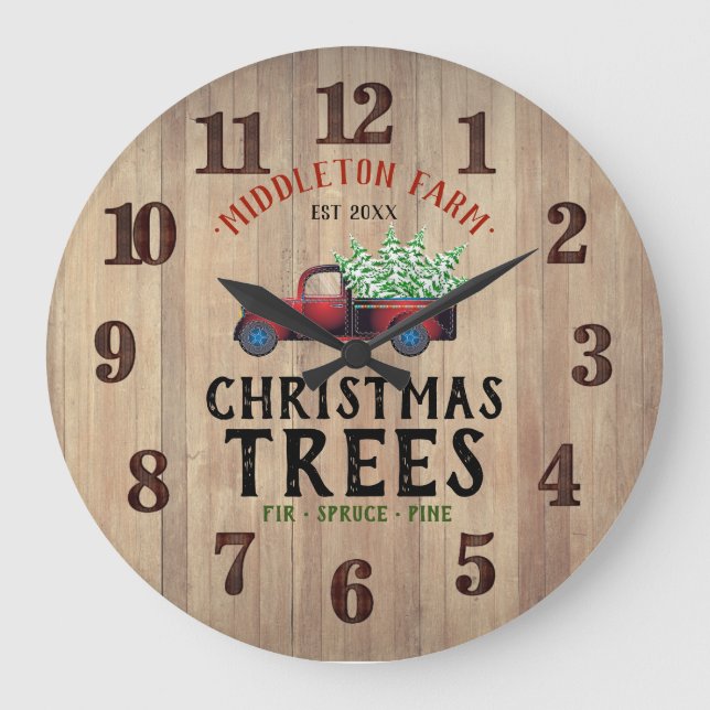 Reloj Redondo Grande Madera de granero - Granja fresca 🎄 árboles navid (Anverso)