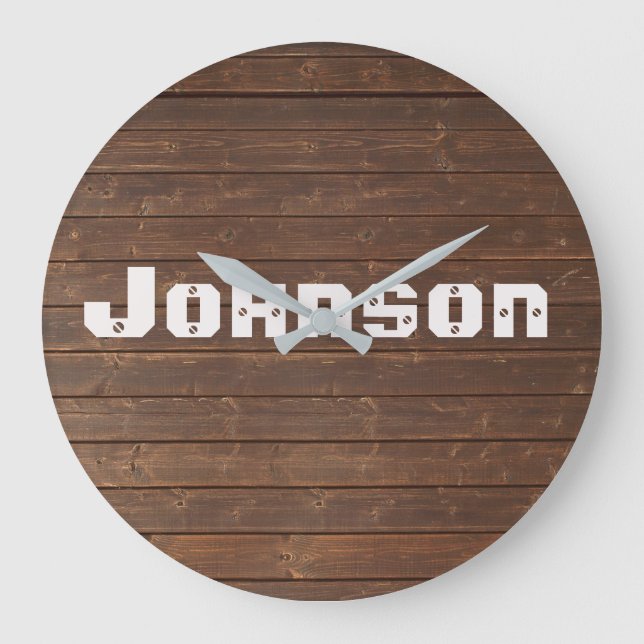 Reloj Redondo Grande madera de roble con nombre familiar (Anverso)
