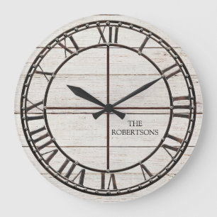Reloj Redondo Grande Madera de tablilla blanca de casa de campo Arte rú