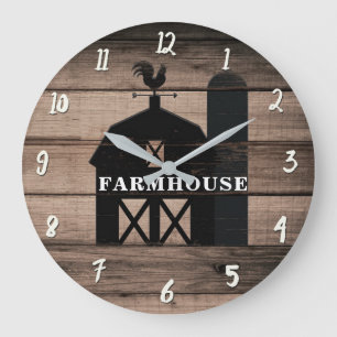 Reloj Redondo Grande Madera desgastada rústica negra granero casa de ca