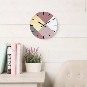 Reloj Redondo Grande Madera geométrica moderna púrpura pálido, rosa pas