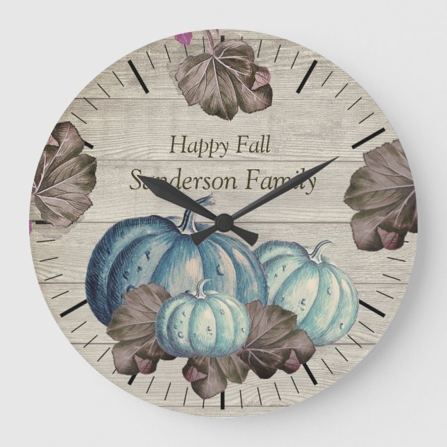 Reloj Redondo Grande Madera gris suave Otoño Caída Calabaza Azul Grande (Anverso)