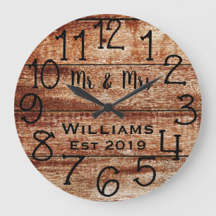 Reloj Redondo Grande Madera Marrón Personalizada Rústica Hecha a Medida