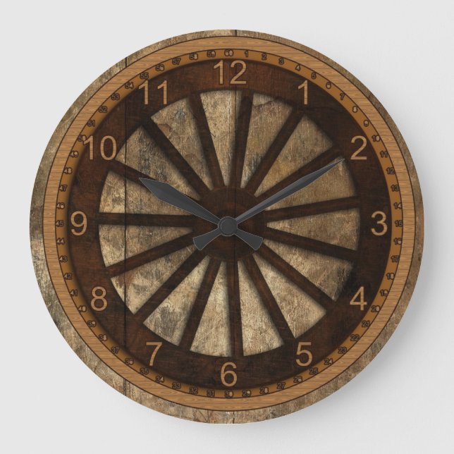 Reloj Redondo Grande Madera-Mirada de la rueda de carro (Anverso)