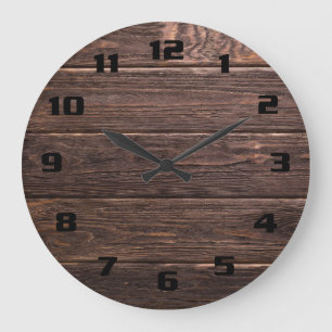 Reloj Redondo Grande Madera oscura desgastada rústica auténtica y hermo