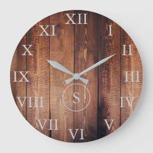 Reloj Redondo Grande Madera oscura rústica números romanos personales