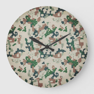 Reloj Redondo Grande Madera pixelada del bosque 