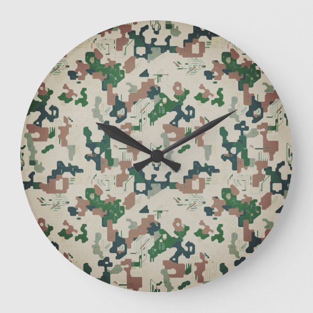Reloj Redondo Grande Madera pixelada del bosque  (Anverso)