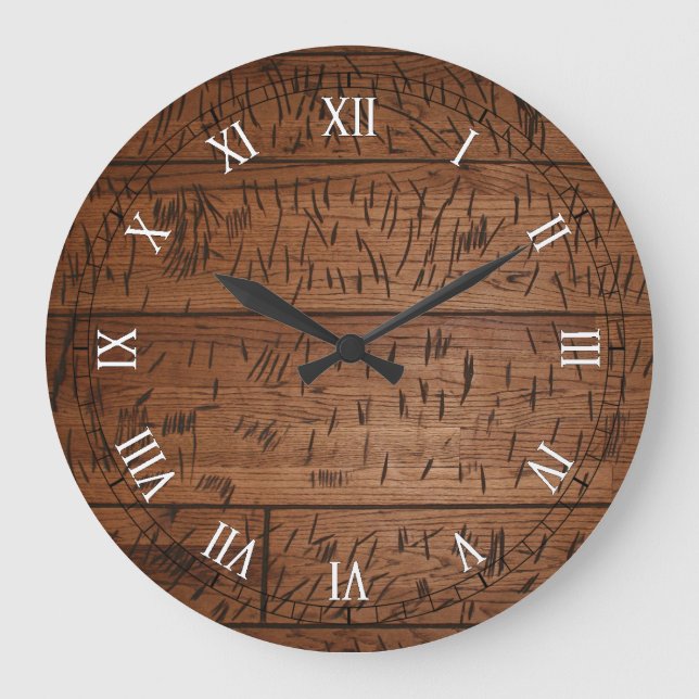 Reloj Redondo Grande madera rasguñada vieja (Anverso)
