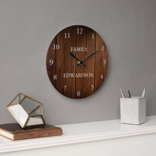 Reloj Redondo Grande Madera rústica de granero nombre de familia casa d