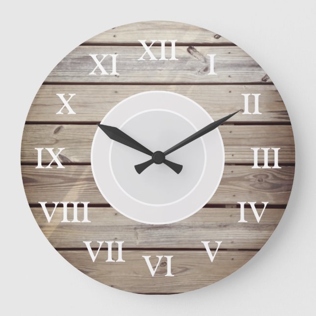 Reloj Redondo Grande Madera Rústica de Playa (Anverso)