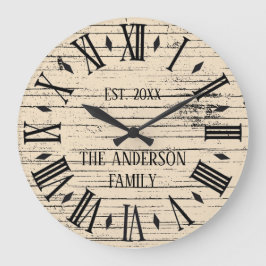 Reloj Redondo Grande Madera Rústica Deteriorada Apellido de Familia Num