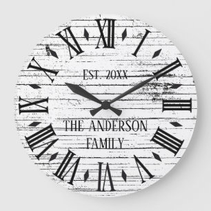Reloj Redondo Grande Madera Rústica Deteriorada Apellido de Familia Num