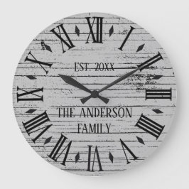 Reloj Redondo Grande Madera Rústica Deteriorada Nombre de Familia Numer